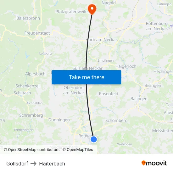 Göllsdorf to Haiterbach map