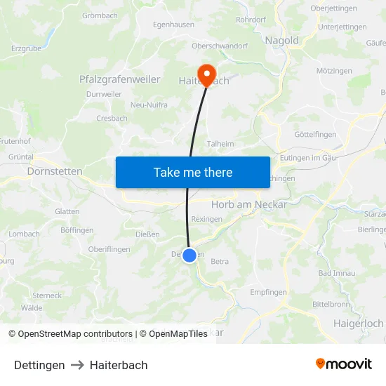 Dettingen to Haiterbach map