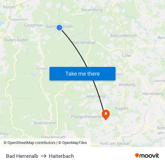 Bad Herrenalb to Haiterbach map