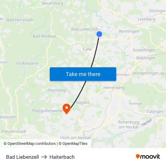 Bad Liebenzell to Haiterbach map