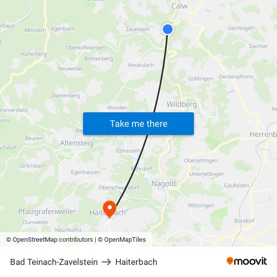 Bad Teinach-Zavelstein to Haiterbach map