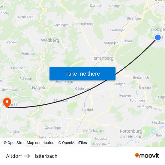 Altdorf to Haiterbach map
