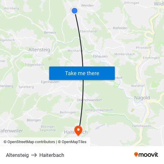 Altensteig to Haiterbach map