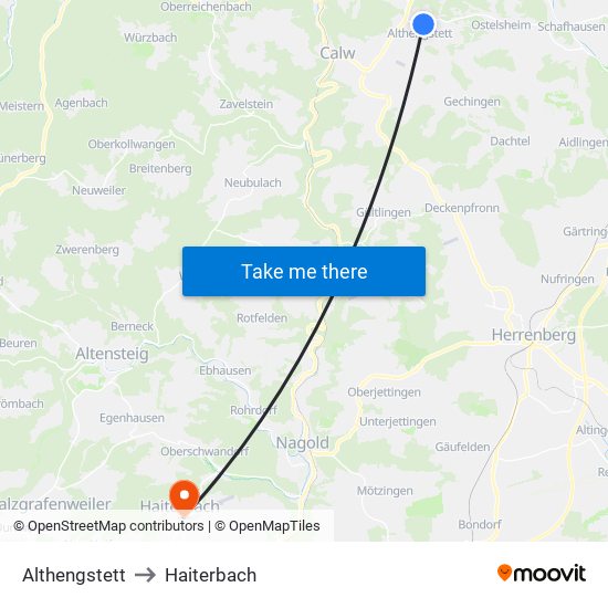 Althengstett to Haiterbach map