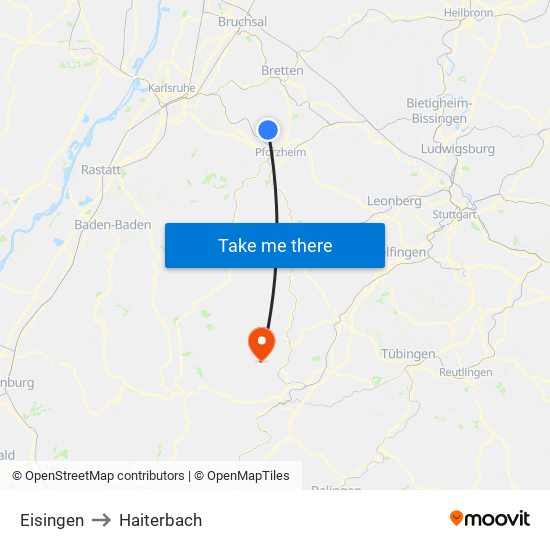 Eisingen to Haiterbach map