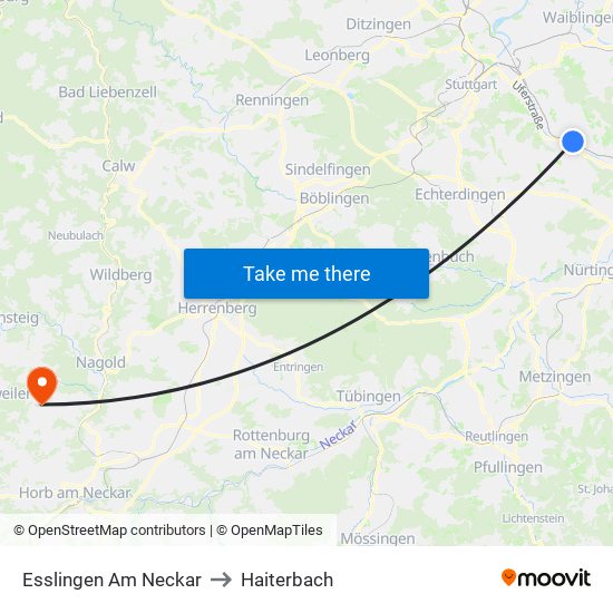Esslingen Am Neckar to Haiterbach map