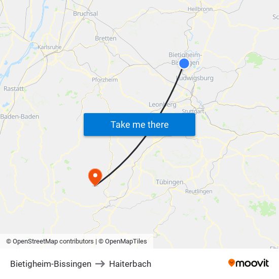 Bietigheim-Bissingen to Haiterbach map
