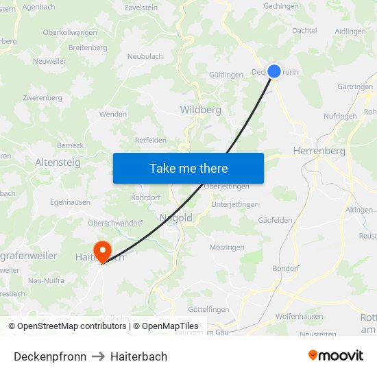 Deckenpfronn to Haiterbach map