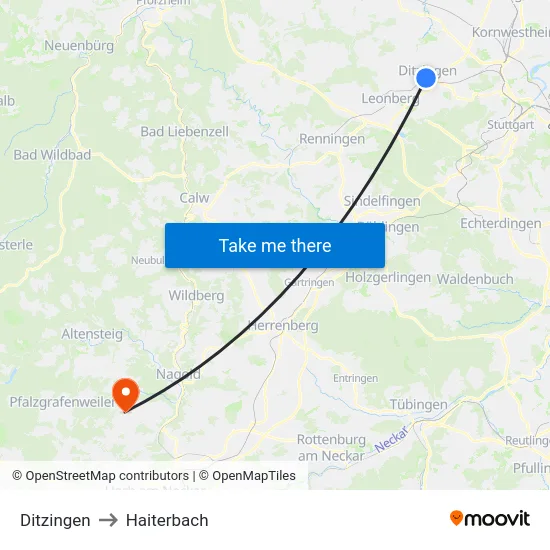 Ditzingen to Haiterbach map