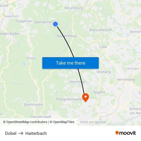 Dobel to Haiterbach map