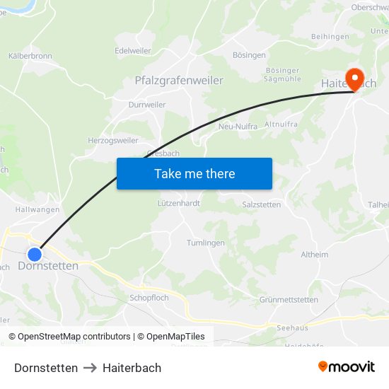 Dornstetten to Haiterbach map