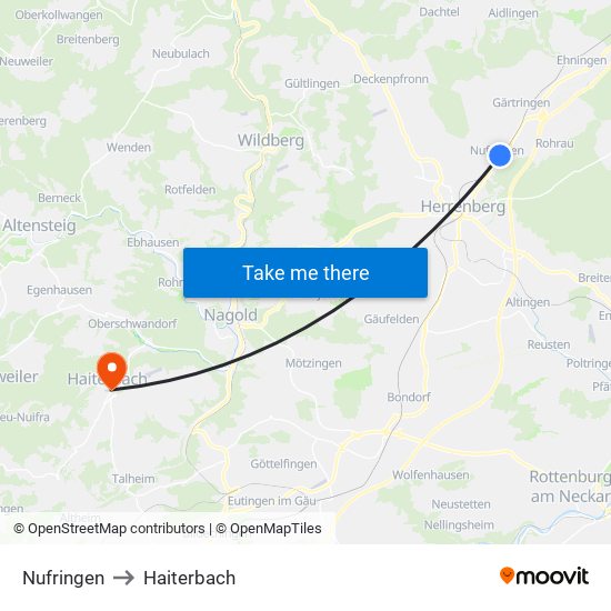 Nufringen to Haiterbach map