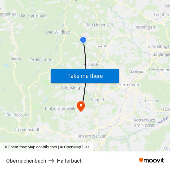 Oberreichenbach to Haiterbach map