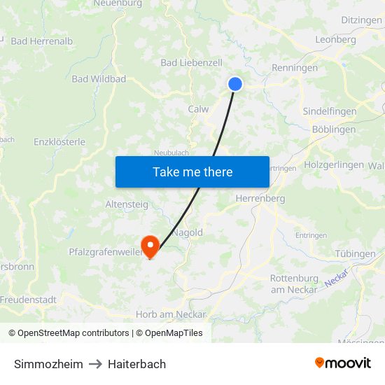 Simmozheim to Haiterbach map