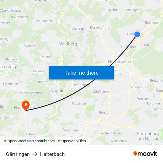 Gärtringen to Haiterbach map