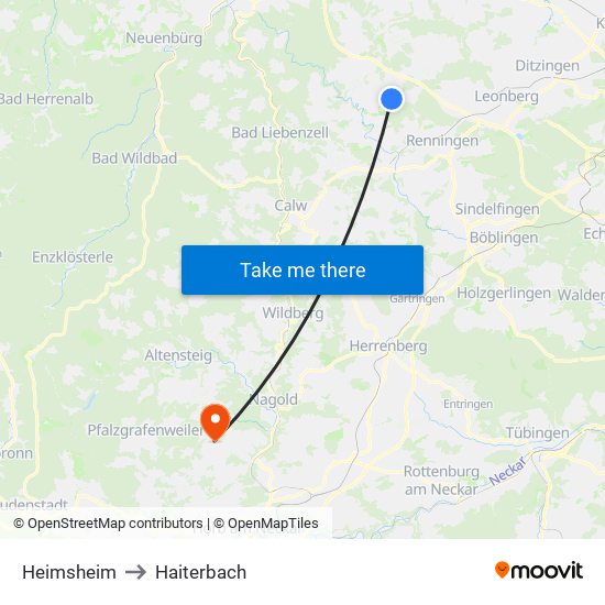 Heimsheim to Haiterbach map