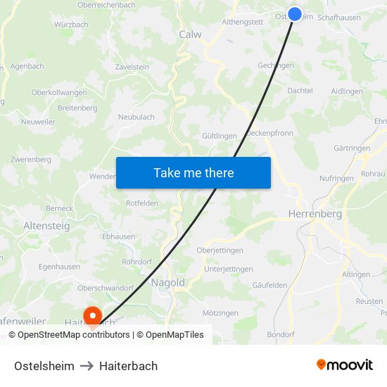 Ostelsheim to Haiterbach map