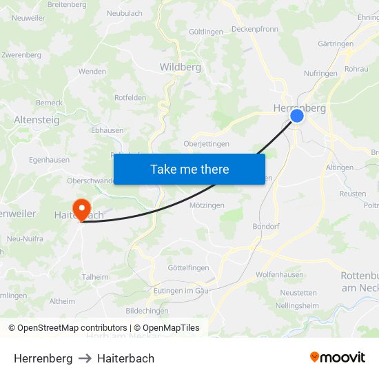 Herrenberg to Haiterbach map