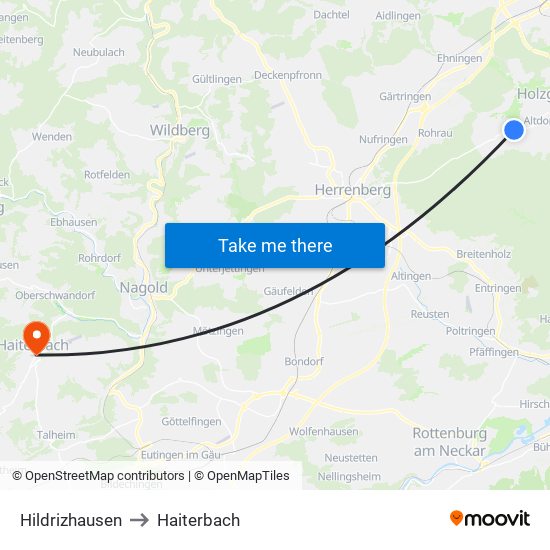 Hildrizhausen to Haiterbach map