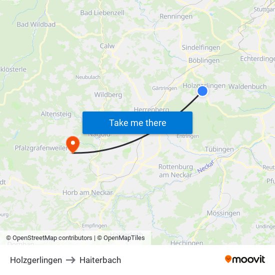 Holzgerlingen to Haiterbach map