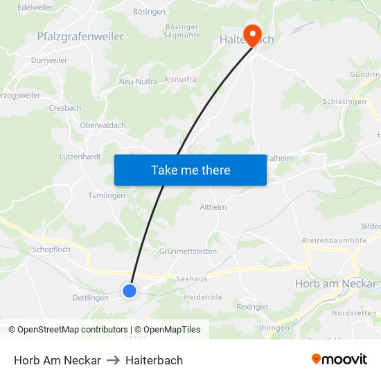 Horb Am Neckar to Haiterbach map