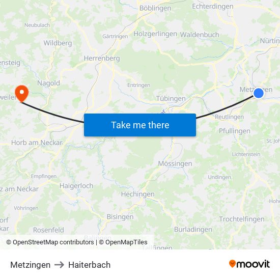 Metzingen to Haiterbach map