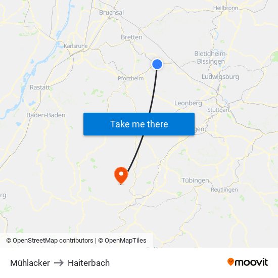 Mühlacker to Haiterbach map