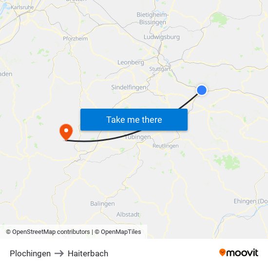 Plochingen to Haiterbach map