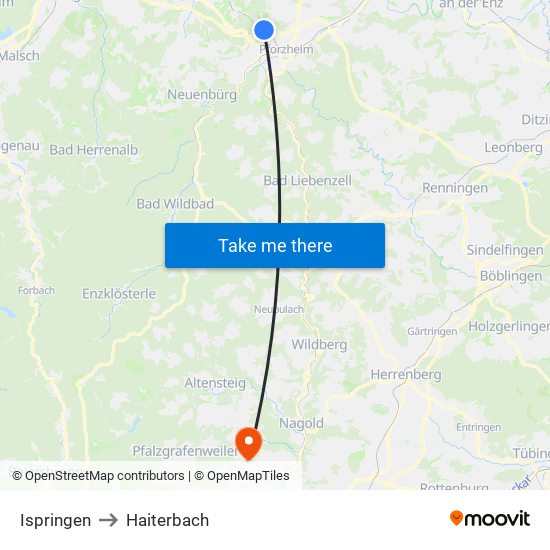 Ispringen to Haiterbach map