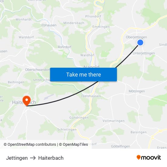 Jettingen to Haiterbach map