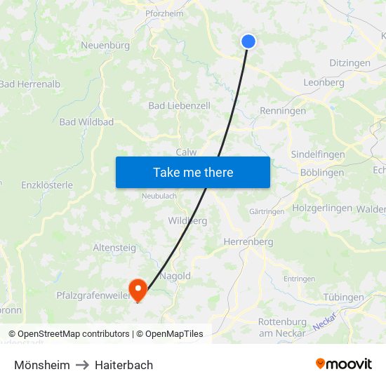 Mönsheim to Haiterbach map