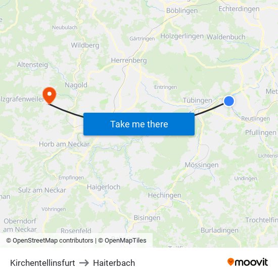 Kirchentellinsfurt to Haiterbach map