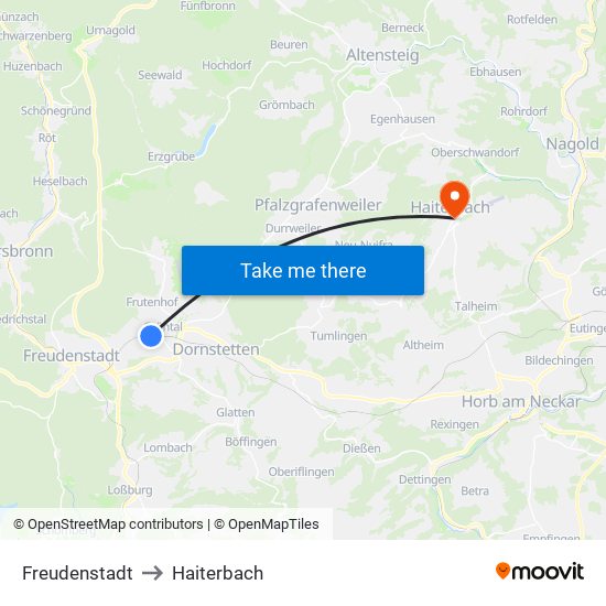 Freudenstadt to Haiterbach map