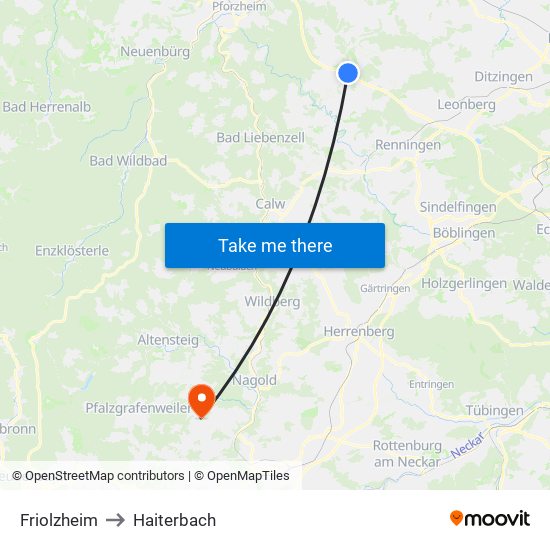 Friolzheim to Haiterbach map