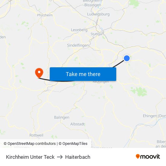 Kirchheim Unter Teck to Haiterbach map