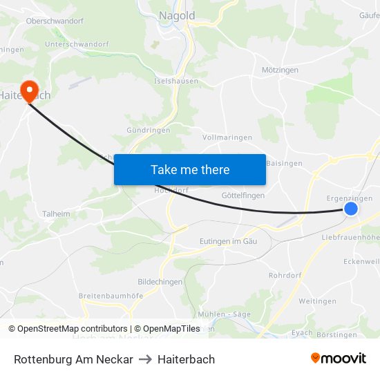 Rottenburg Am Neckar to Haiterbach map
