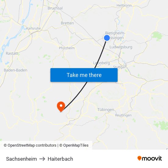 Sachsenheim to Haiterbach map