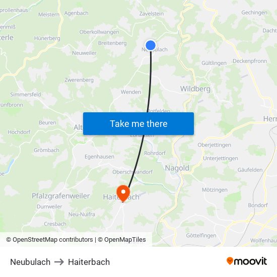 Neubulach to Haiterbach map