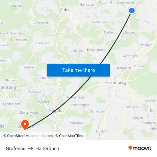 Grafenau to Haiterbach map