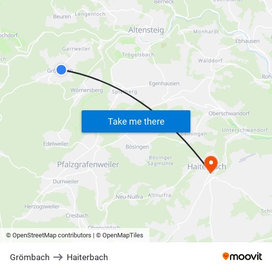 Grömbach to Haiterbach map