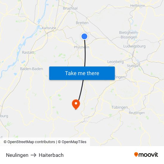 Neulingen to Haiterbach map