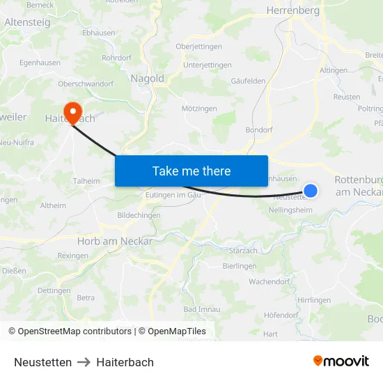 Neustetten to Haiterbach map