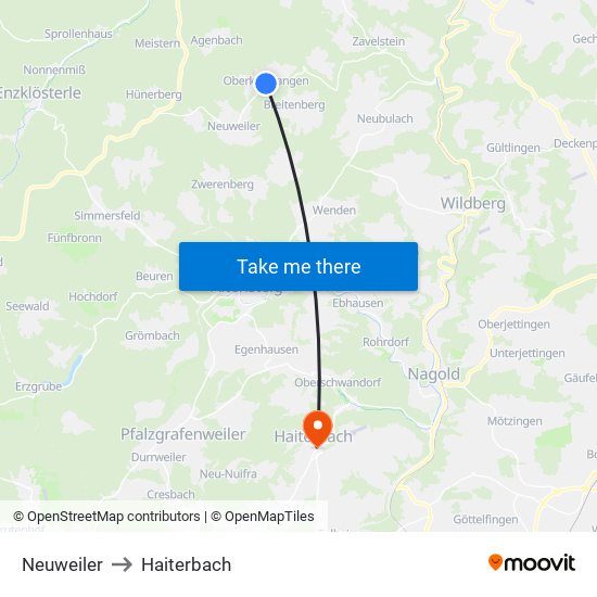Neuweiler to Haiterbach map