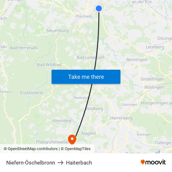 Niefern-Öschelbronn to Haiterbach map