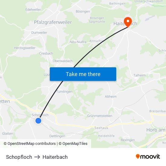 Schopfloch to Haiterbach map