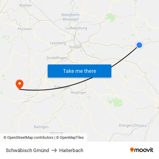 Schwäbisch Gmünd to Haiterbach map