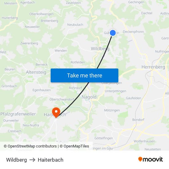Wildberg to Haiterbach map