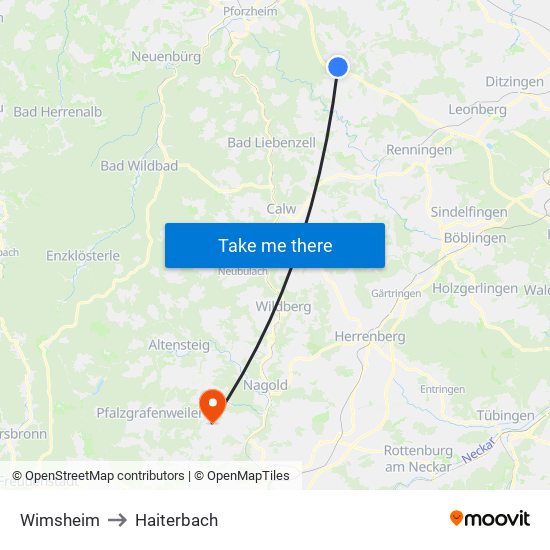 Wimsheim to Haiterbach map