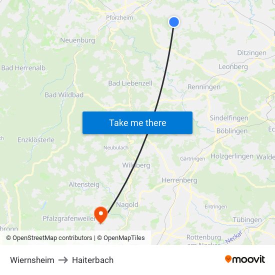 Wiernsheim to Haiterbach map