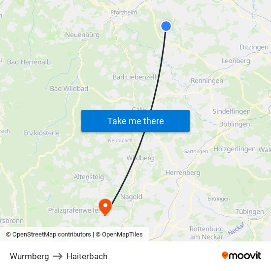 Wurmberg to Haiterbach map